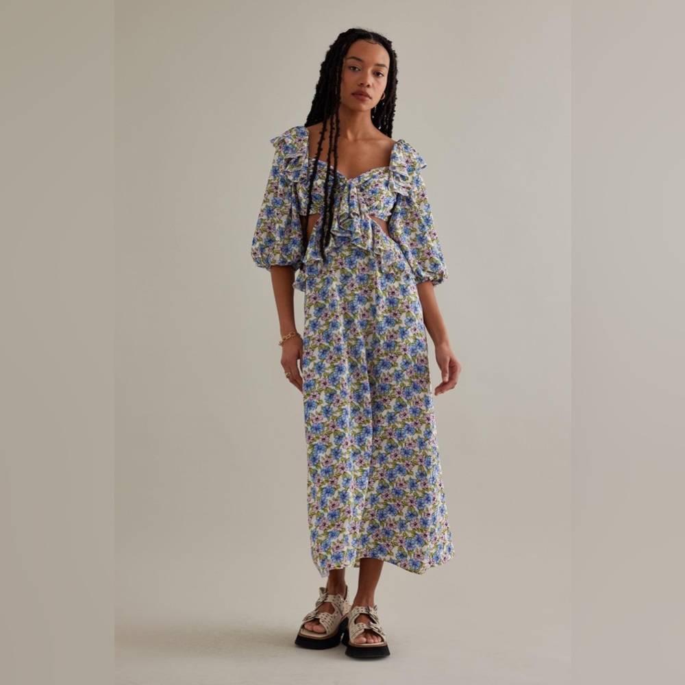 ✨ Anthropologie Puff-Sleeve Cutout Dress Sz 12 - Picture 6 of 8